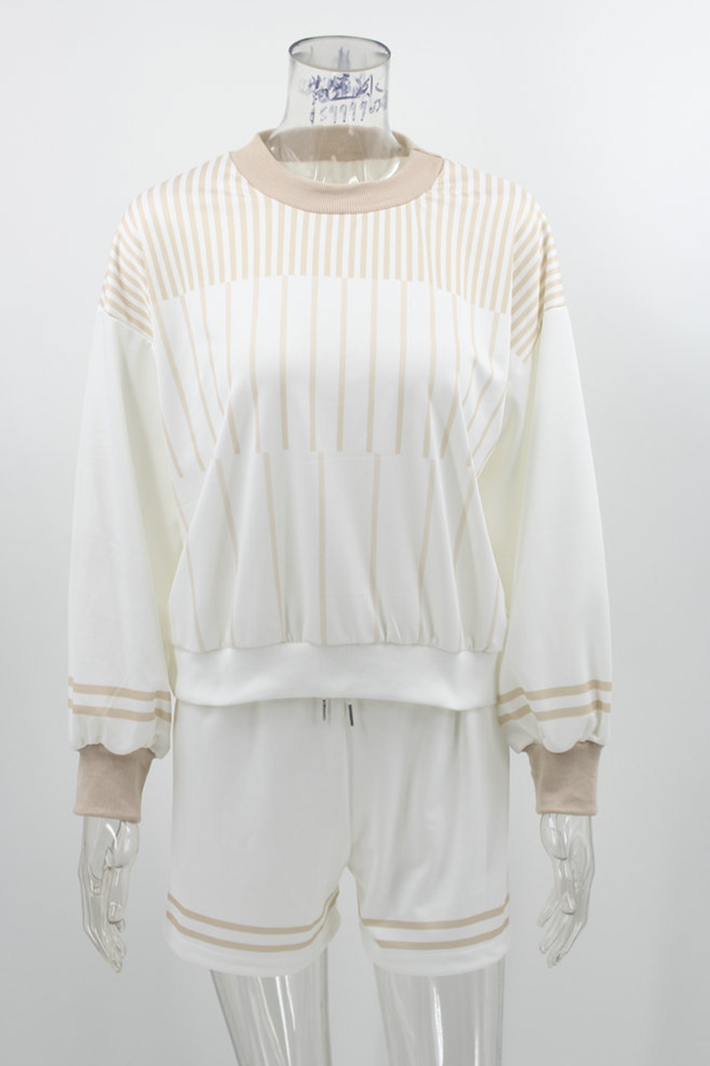 Casual Striped Patchwork O Neck Long Sleeve Two Pieces