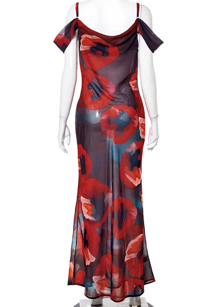 Fashion Print Patchwork Spaghetti Strap Trumpet Mermaid Dresses