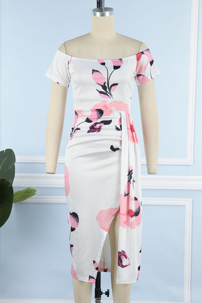 Sweet Elegant Floral Not Positioning Printed Patchwork Off the Shoulder A Line Dresses(5 Colors)