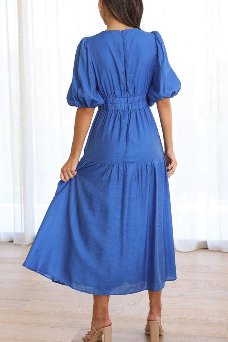 Sweet Elegant Solid Fold V Neck A Line Dresses(5 Colors)