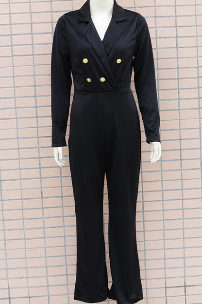 Elegant Solid Buttons Turn-back Collar Regular Jumpsuits(4 Colors)