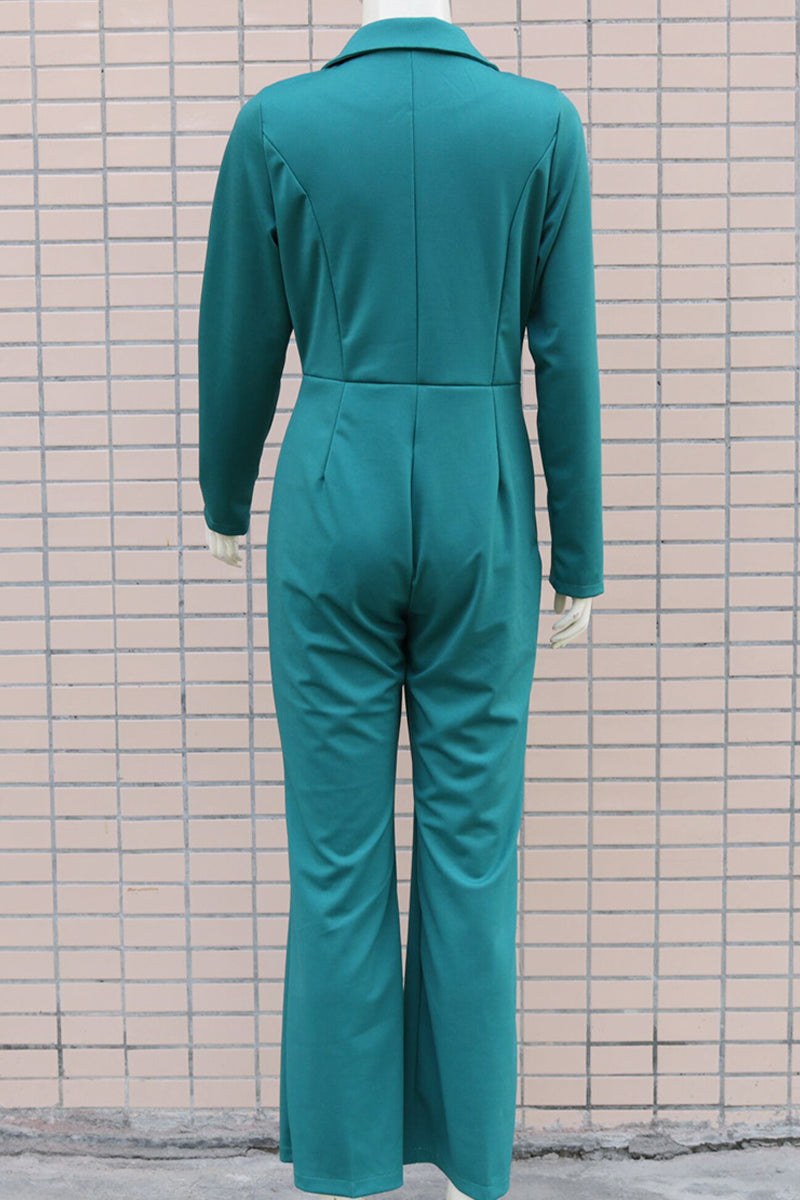 Elegant Solid Buttons Turn-back Collar Regular Jumpsuits(4 Colors)