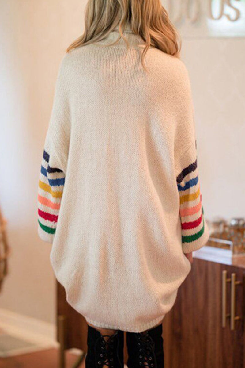 Casual Striped Patchwork Contrast Turtleneck Long Sleeve Dresses