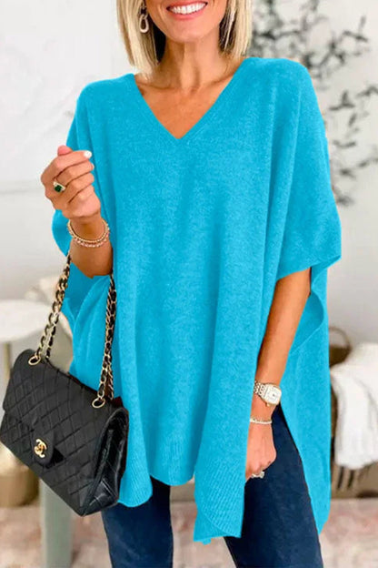 Casual Simplicity Solid Slit V Neck Sweaters(10 Colors)