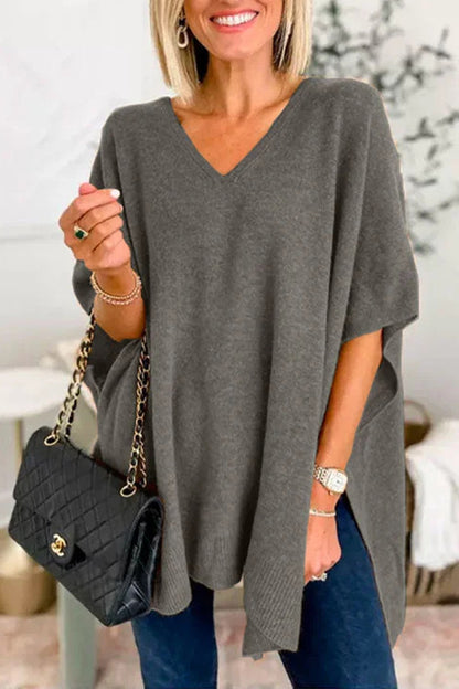 Casual Simplicity Solid Slit V Neck Sweaters(10 Colors)