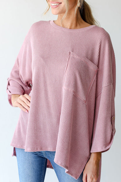 Casual Solid Pocket O Neck Tops