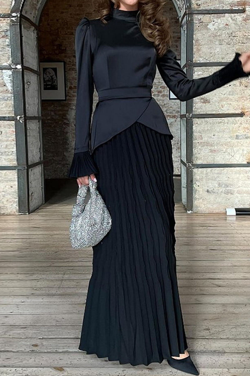 Celebrities Elegant Solid Pleated Half A Turtleneck Pleated Dresses