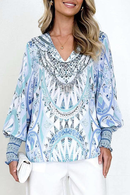 Elegant Print V Neck Blouses