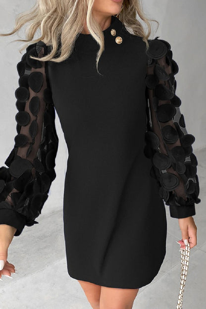 Casual Patchwork Hollowed Out Sequins Half A Turtleneck Long Sleeve Dresses(6 Colors)