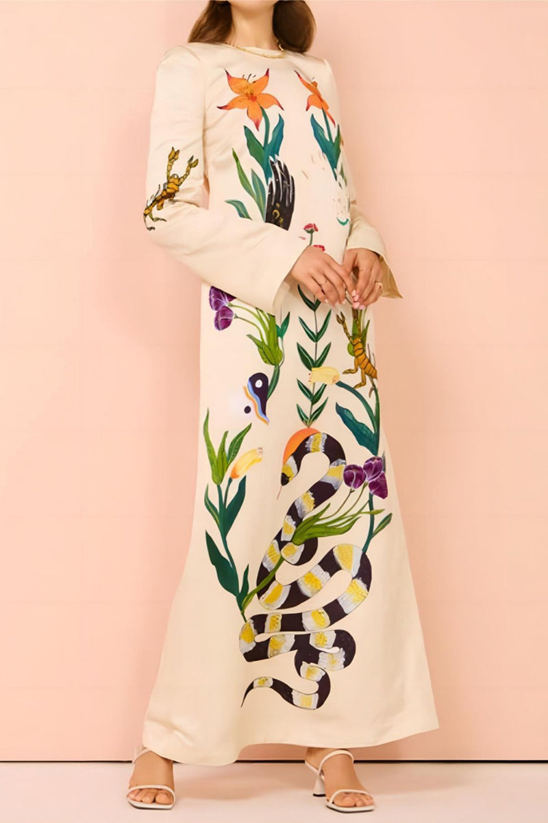 Casual Bohemian Floral Printing O Neck Printed Dress Dresses