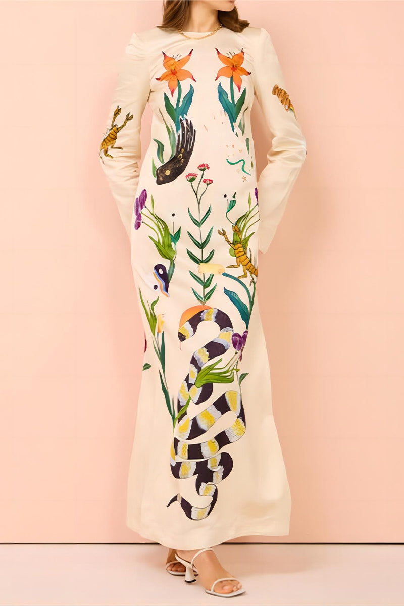 Casual Bohemian Floral Printing O Neck Printed Dress Dresses