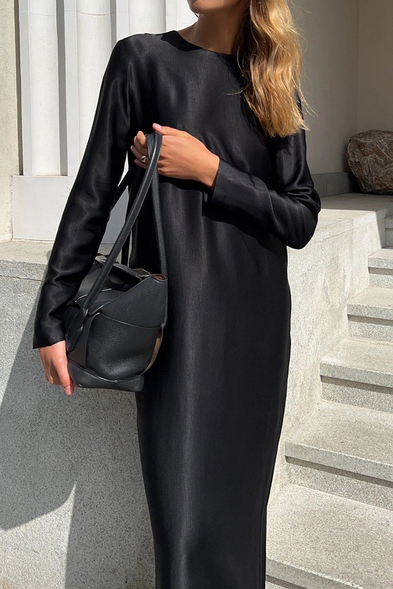 Elegant Simplicity Solid Slit O Neck Long Sleeve Dresses