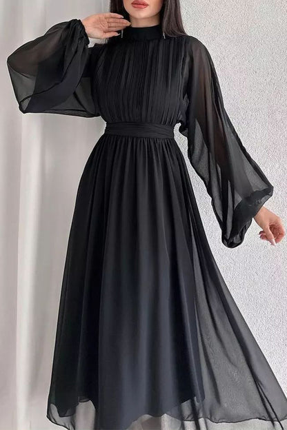 Elegant Solid Fold Half A Turtleneck Dresses