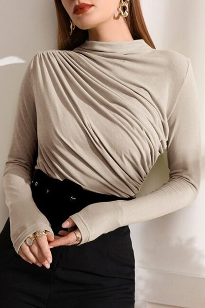 Casual Solid Fold Half A Turtleneck Tops