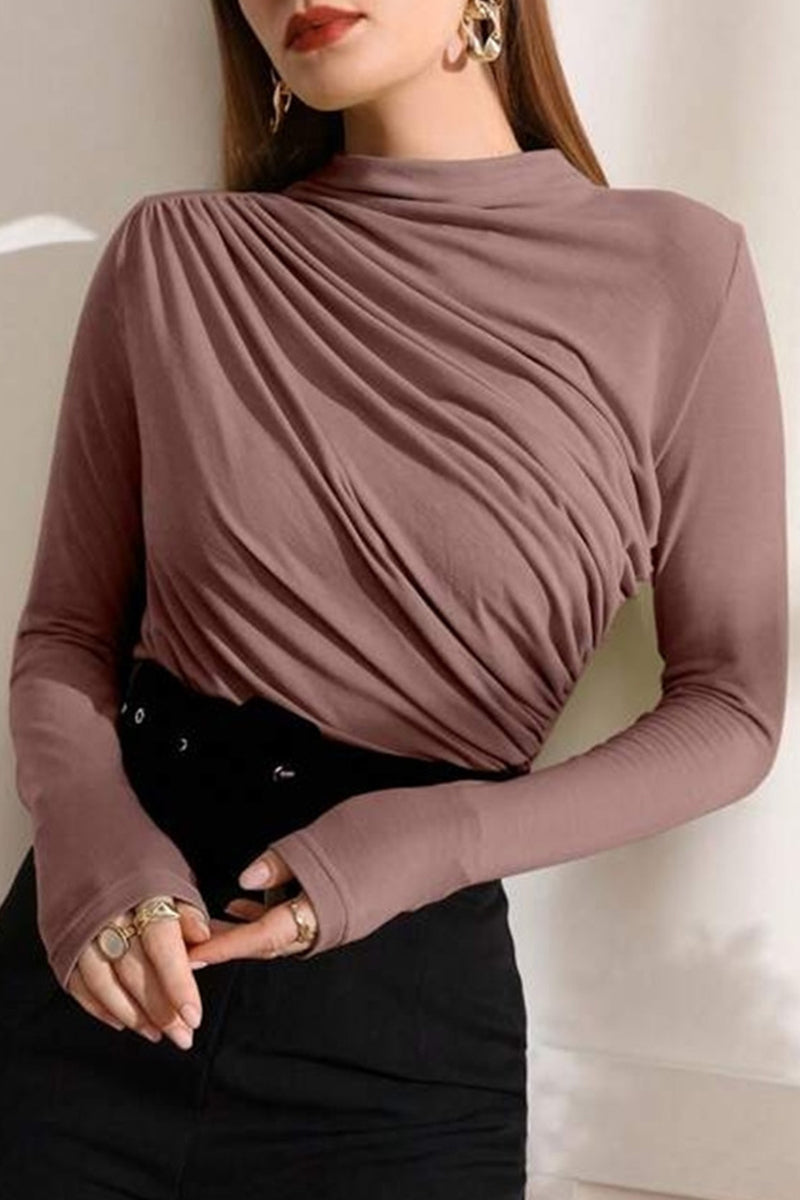 Casual Solid Fold Half A Turtleneck Tops