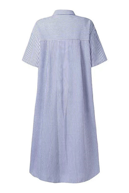 Casual Striped Pocket POLO collar Shirt Dress Dresses(3 Colors)