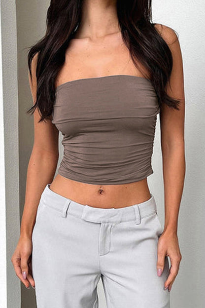 Sexy Solid Fold Strapless Tops