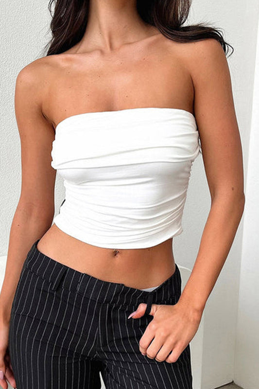 Sexy Solid Fold Strapless Tops