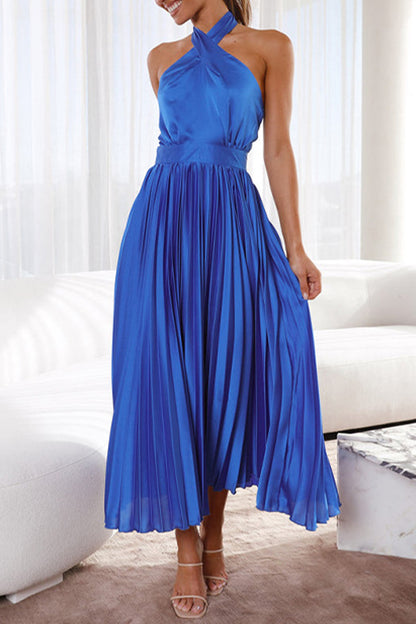 Elegant Solid Fold Halter Dresses