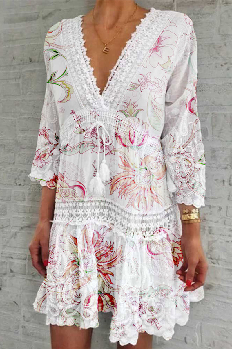 Sweet Elegant Floral Fold V Neck Printed Dress Dresses