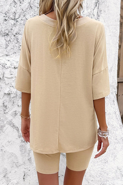 Casual Solid V Neck Half Sleeve Two Pieces(4 Colors)