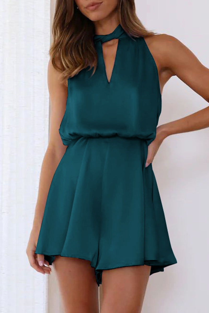 Elegant Solid Bandage Halter Loose Rompers