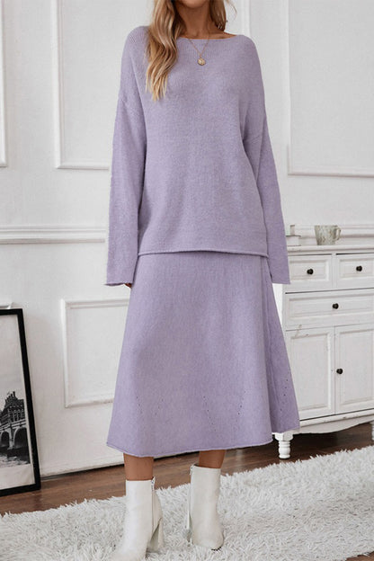 Elegant Solid O Neck Long Sleeve Two Pieces(4 Colors)