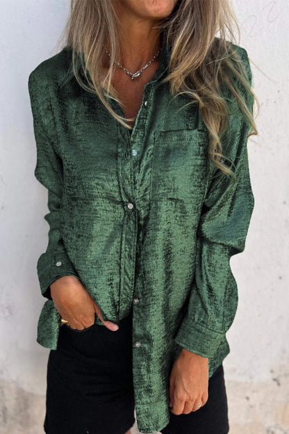 Casual Solid Sequined Turndown Collar Tops