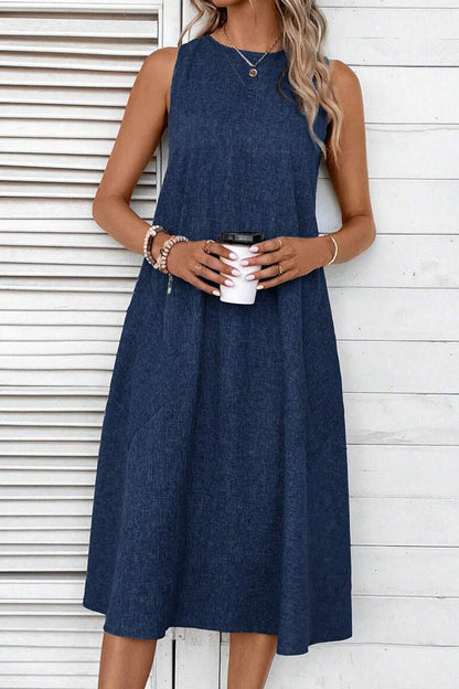 Casual Simplicity Solid Pocket O Neck Sleeveless Dresses