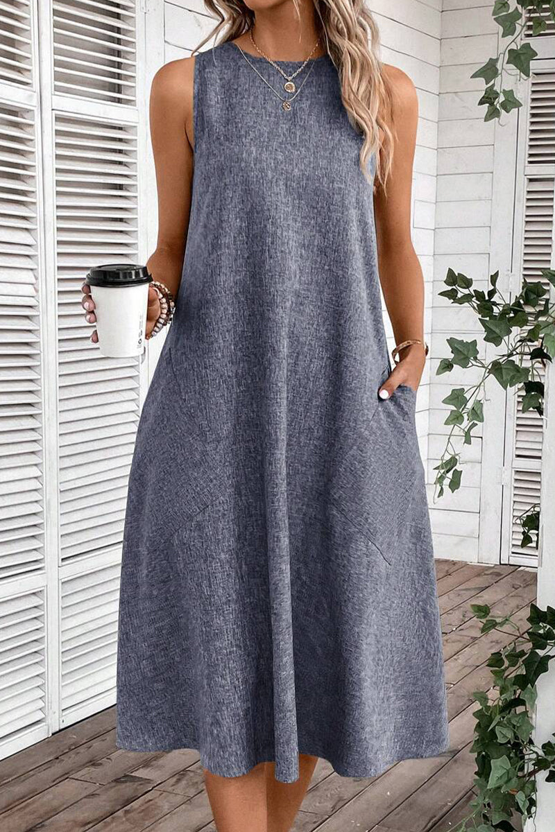 Casual Simplicity Solid Pocket O Neck Sleeveless Dresses