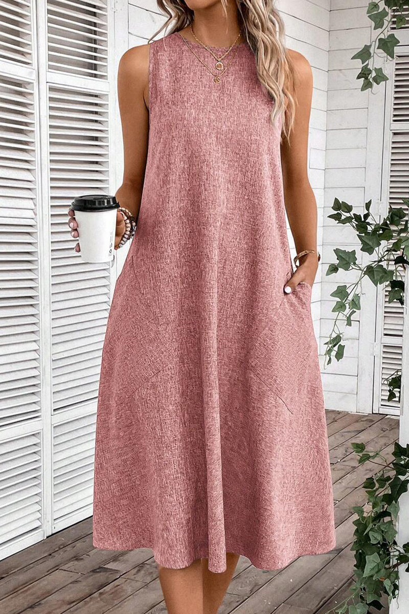 Casual Simplicity Solid Pocket O Neck Sleeveless Dresses