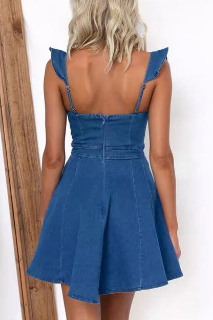 Sweet Elegant Make Old Flounce Denim Dresses