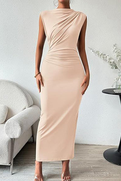 Sexy Simplicity Solid Fold O Neck One Step Skirt Dresses(8 Colors)