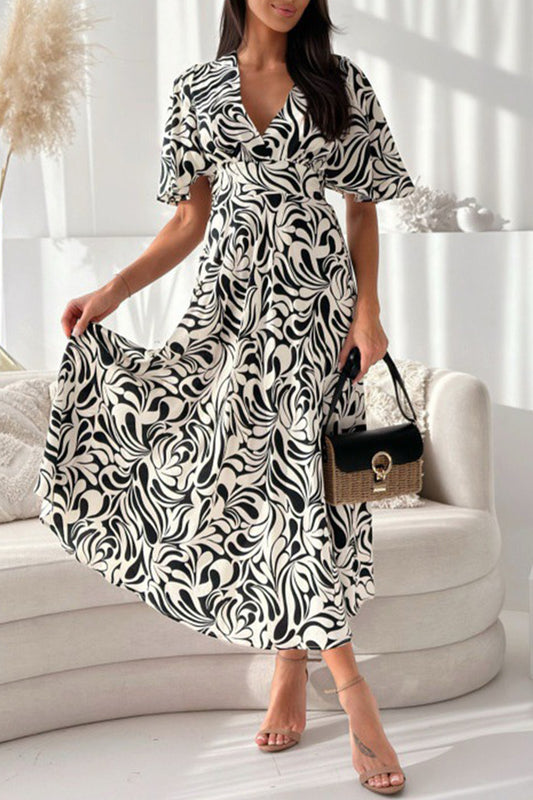 Elegant Floral Patchwork V Neck A Line Dresses