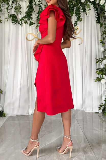 Elegant Solid Slit Fold Asymmetrical V Neck A Line Dresses