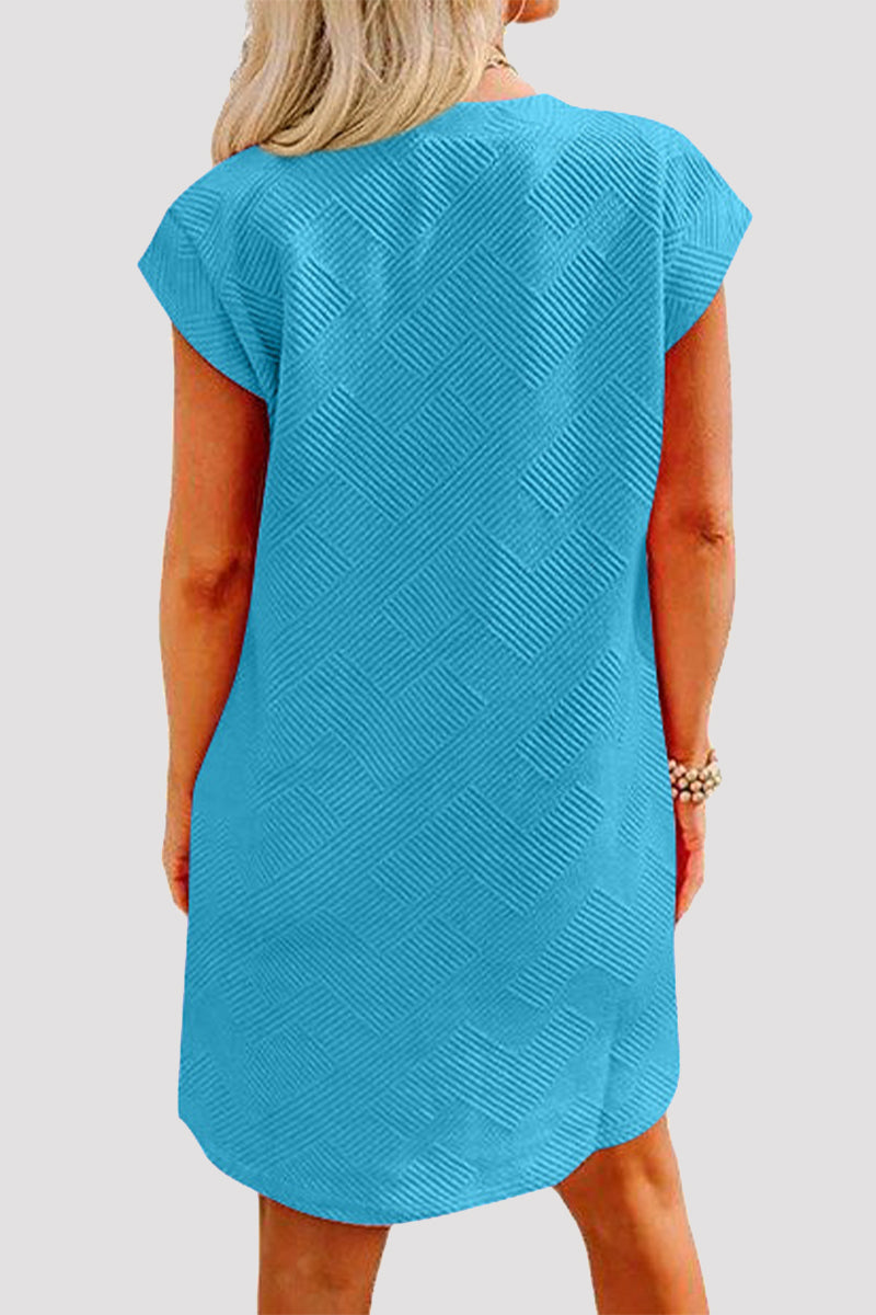 Casual Sportswear Solid Pocket Texture O Neck A Line Short Sleeve Dress