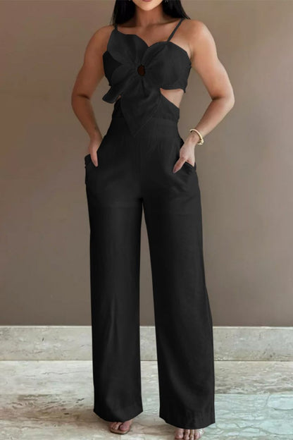 Sexy Casual Solid Bandage Backless Spaghetti Strap Skinny Jumpsuits