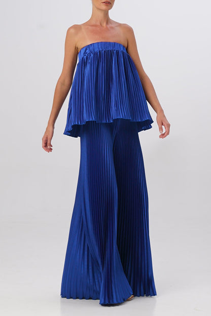 Elegant Solid Pleated Strapless Sleeveless Two Pieces