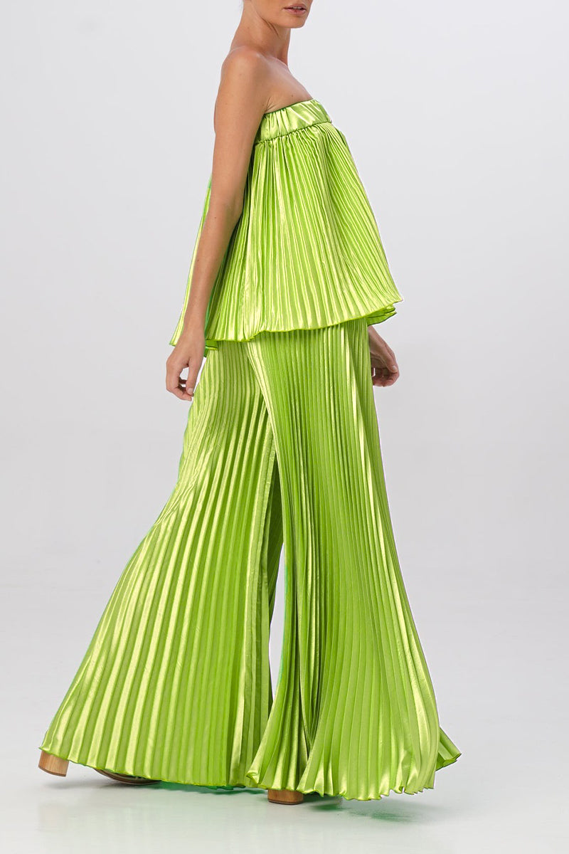 Elegant Solid Pleated Strapless Sleeveless Two Pieces