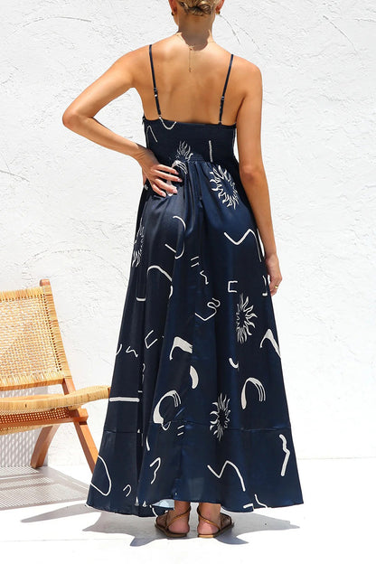 Sexy Geometric Print Backless Sling Dresses