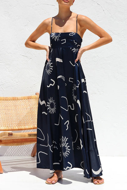 Sexy Geometric Print Backless Sling Dresses