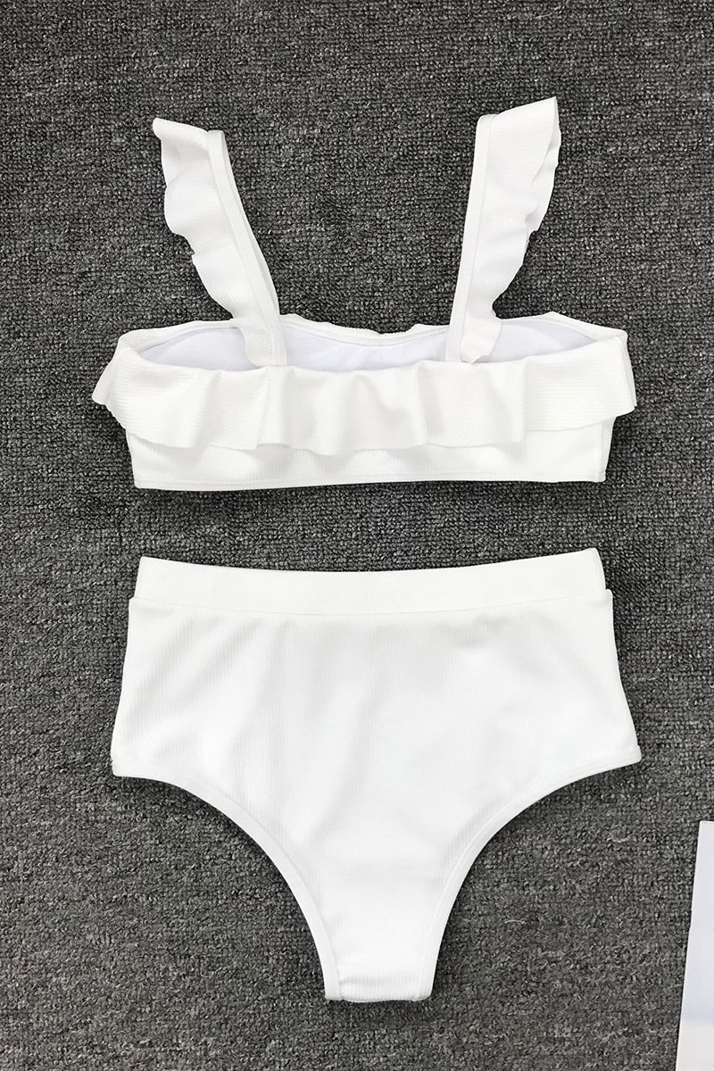 Sexy Vacation Solid Flounce Swimwears(3 Colors)