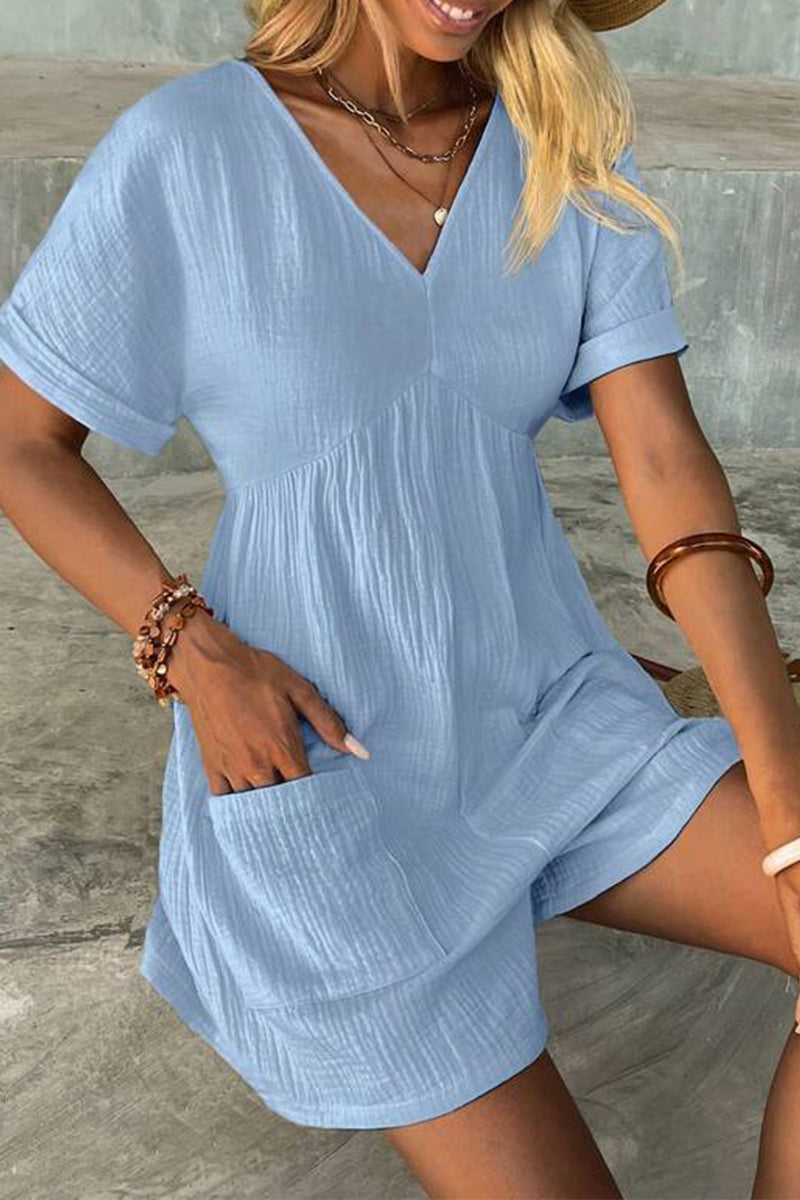 Casual Simplicity Solid Pocket V Neck Loose Rompers(5 Colors)