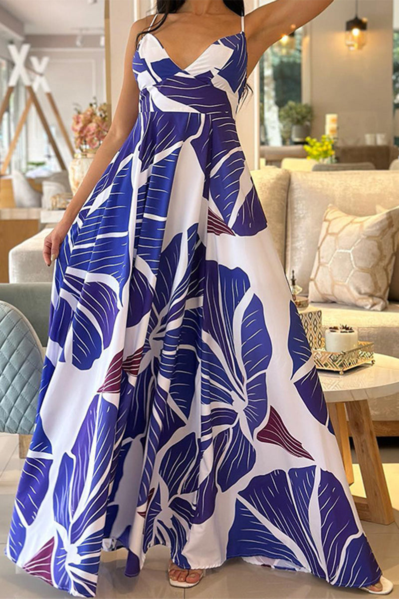 Casual Floral Patchwork V Neck Printed Dresses