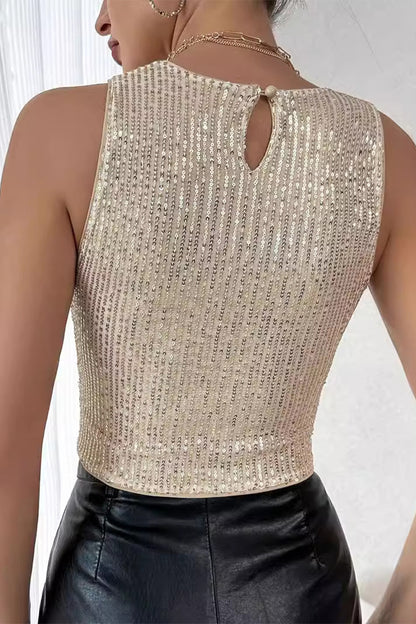 Sexy Solid Sequins Sequined O Neck Tops(3 Colors)