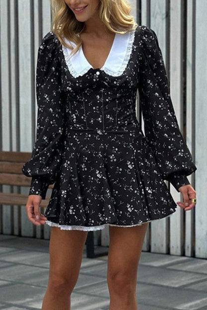 Elegant Floral Buttons Peter Pan Collar A Line Dresses