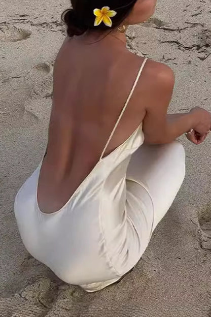 Sexy Solid Backless V Neck Sling Dresses