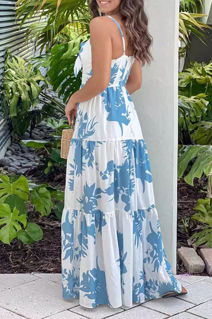 Sexy Print Floral With Bow V Neck Printed Dresses