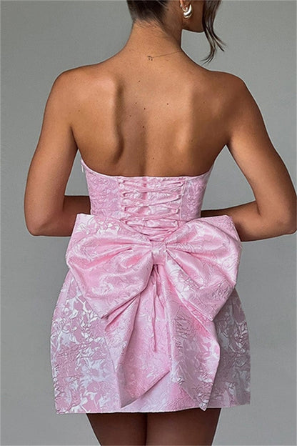 Sexy Solid Patchwork Backless With Bow Strapless A Line Dresses