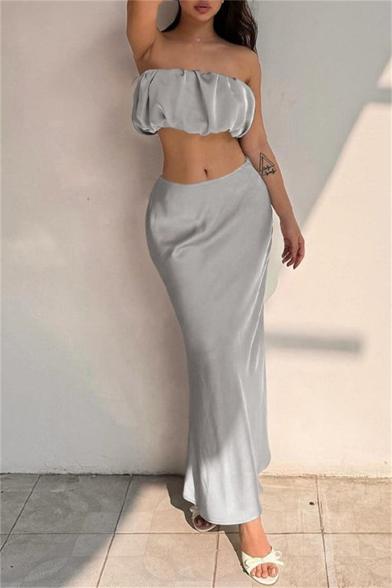 Sexy Solid Backless Strapless Sleeveless Two Pieces